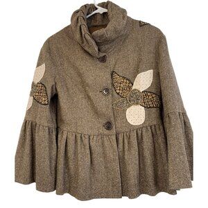 Womens Ungaro Fever Size 6 S Tweed Floral Patchwork Peplum Jacket Bell Sleeve